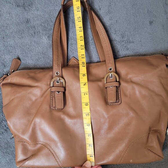 VTG Y2K COACH brown leather shoulder bag purse double handle buckles Classic - Picture 10 of 13